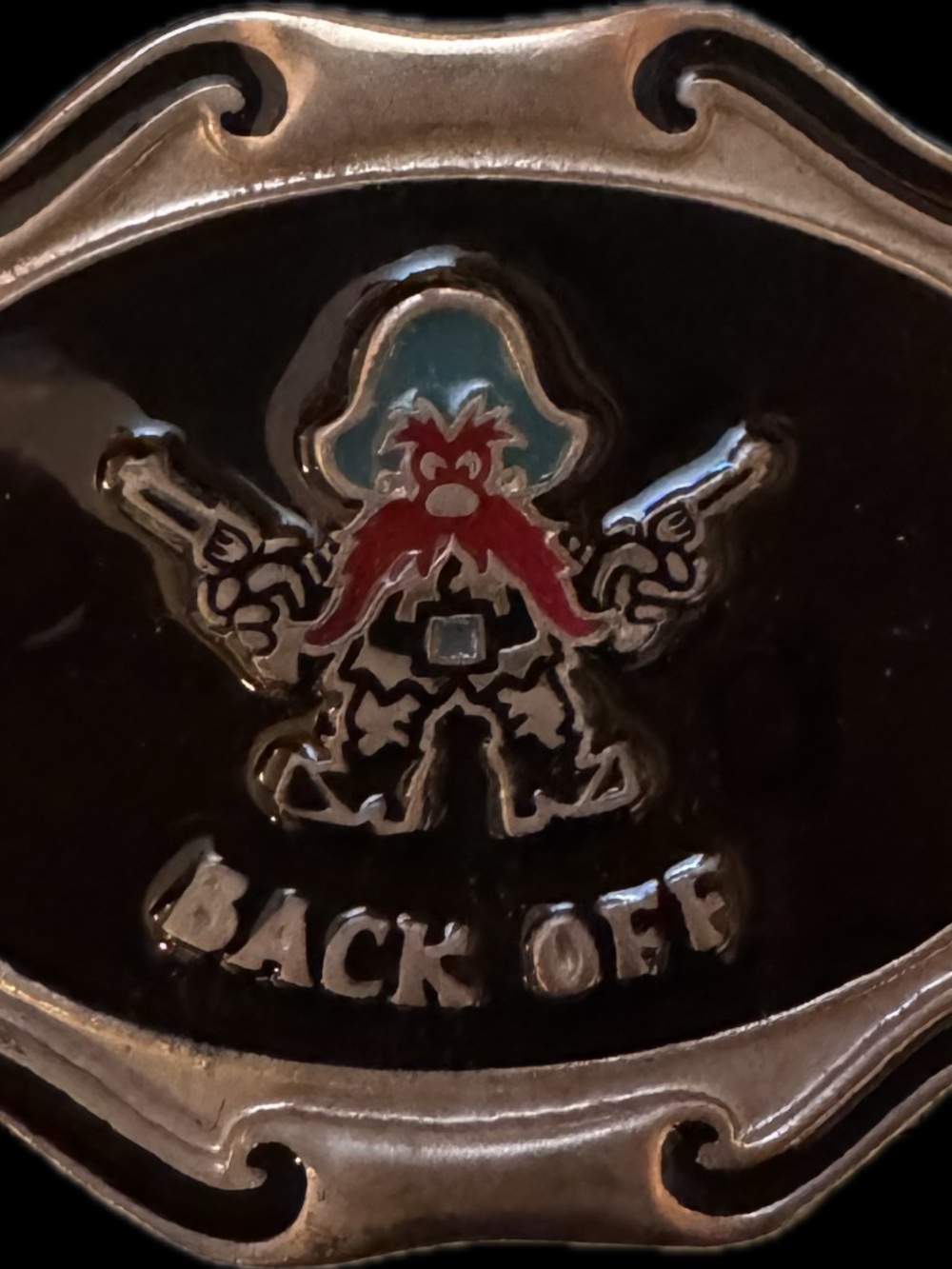 1970s Yosemite Sam Back Off Gunslinging Outlaw Looney Tunes Vintage Belt Buckle